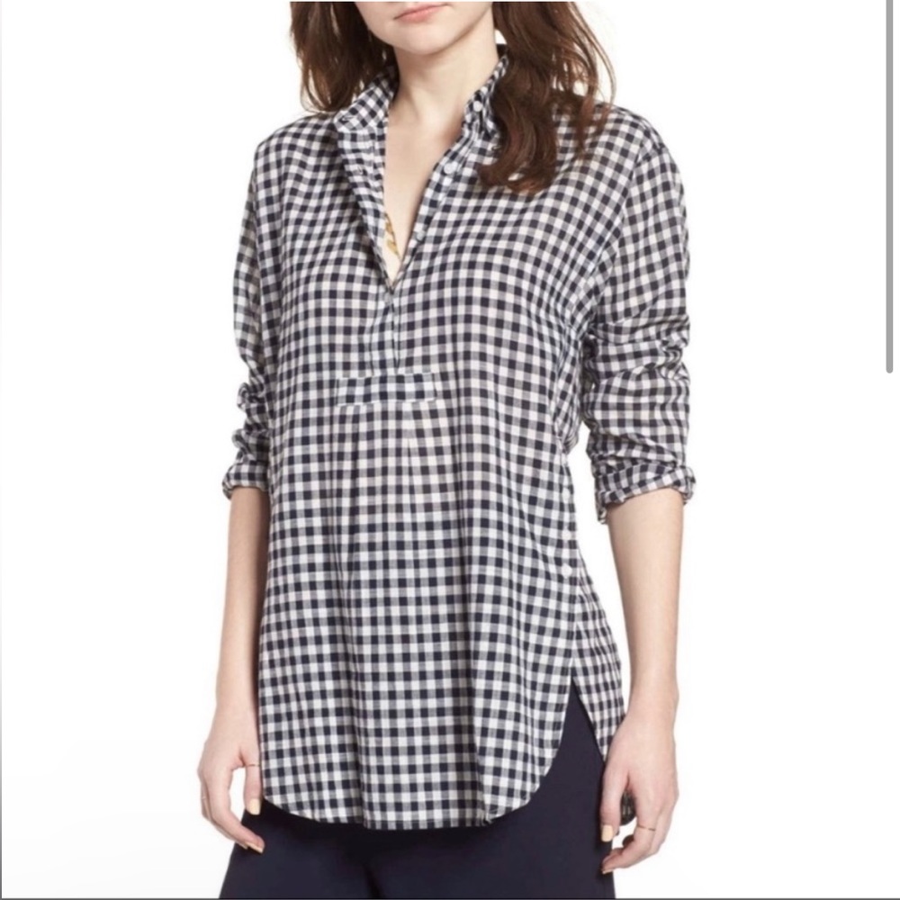 MADEWELL Gingham Check Long Sleeve Side Button Popover Shirt Top Womens …